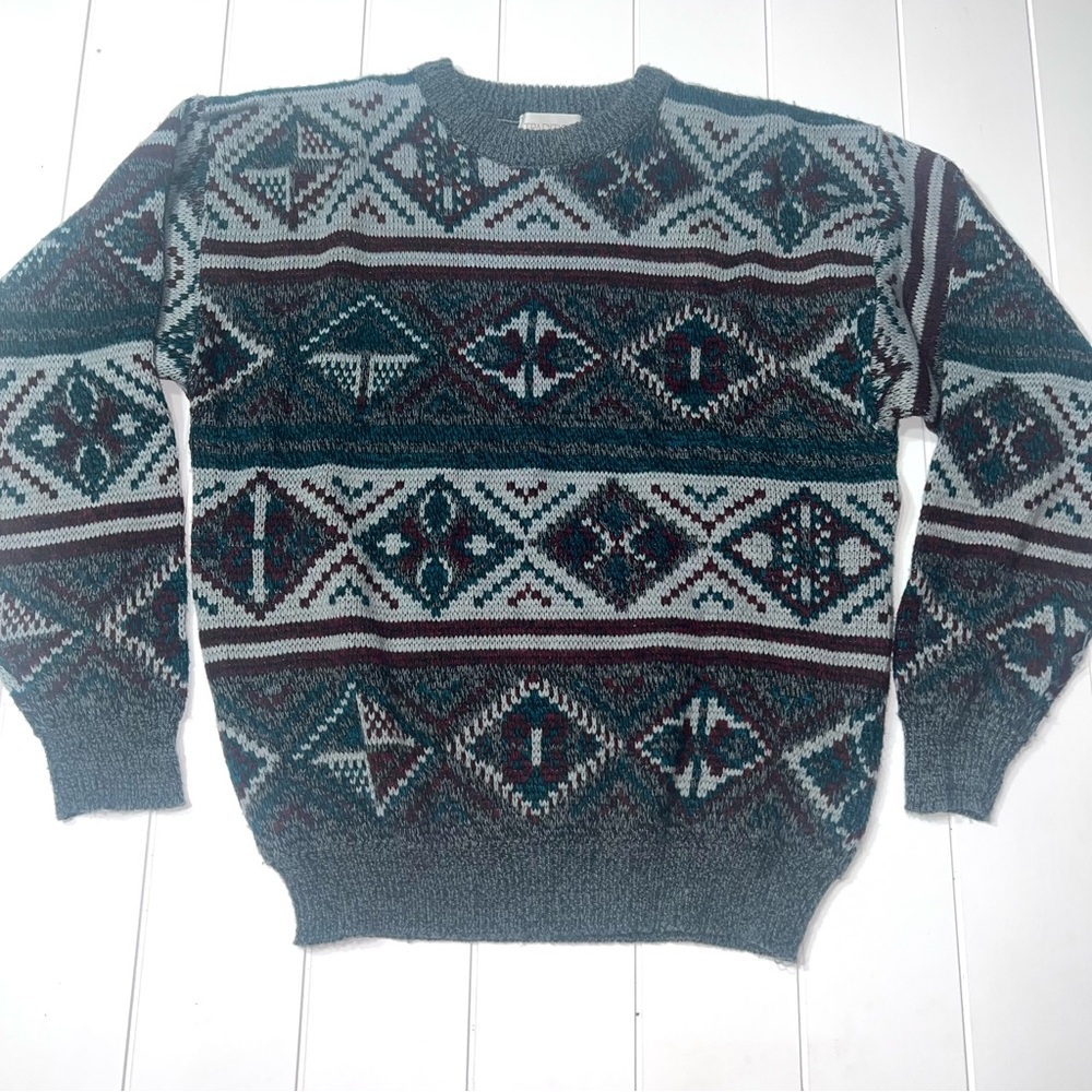 Vintage Traditions Geometric Knit Sweater Medium Southwest Aztec Grandpa 90s